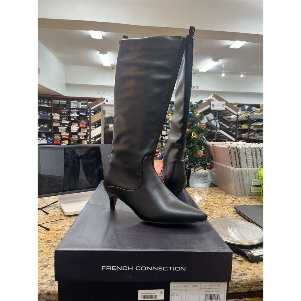 French Connection Black Knee-High Pointed-Toe Boots